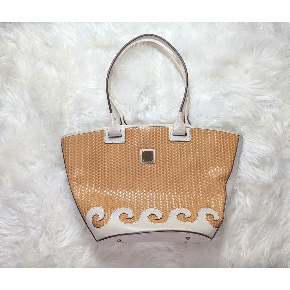 Dooney & Bourke Beacon Woven Atlantic Tote in White Leather & Tan + Dust Bag